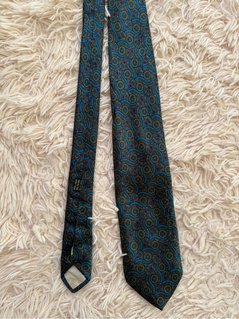 Yves Saint Laurent Silk Tie Blue Geometric Pattern Designer Luxury